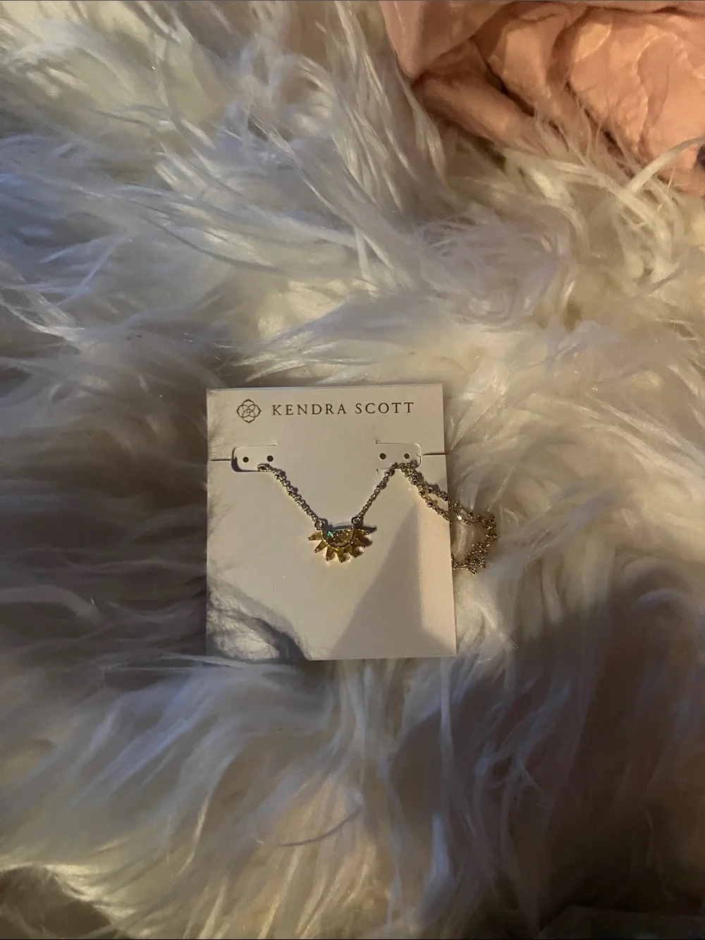 Kendra Scott Gold Sunburst Necklace with Iridescent Green Stone